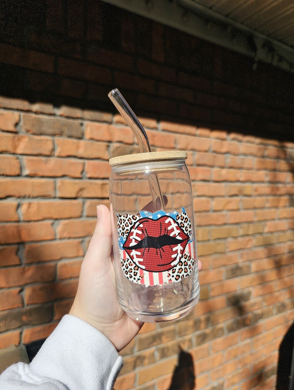 Clear Party Tumbler with Red Lip Graphic and Straw